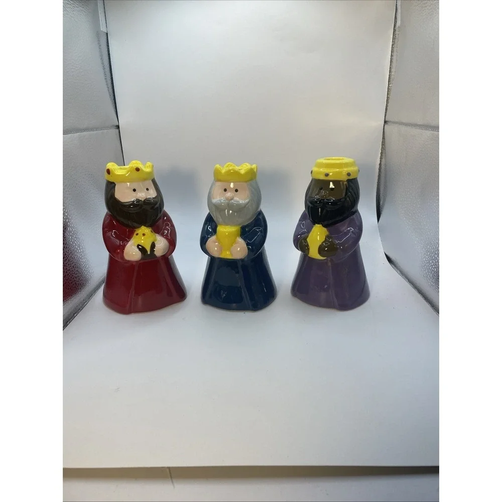 Three‎ 3 Wise Men Ceramic CHRISTMAS Candle Holders We Three Kings Magi Avon
